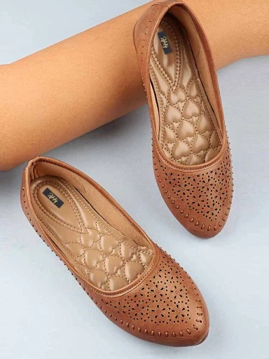 Stylestry Women Tan Ballerinas with Laser Cuts Flats