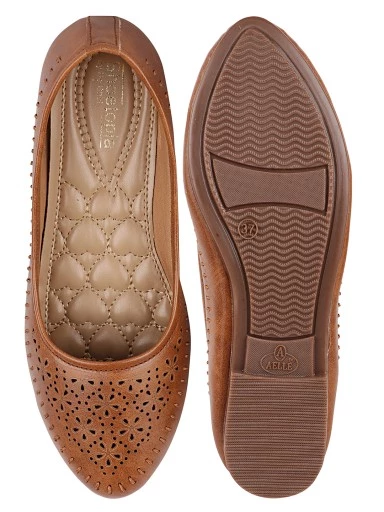 Stylestry Women Tan Ballerinas with Laser Cuts Flats