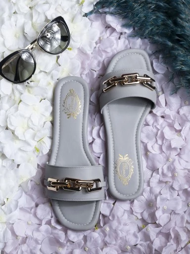 Stylestry Women Grey Open Toe Flats