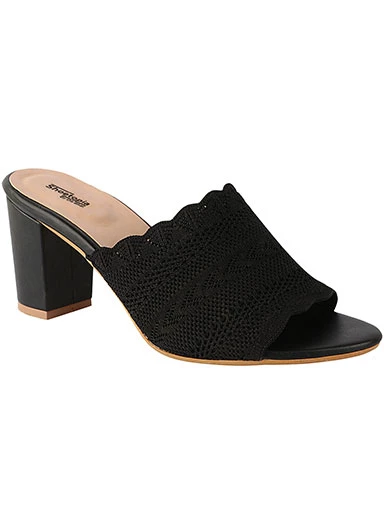 Stylestry Womens & Girls Black Woven Design Block Heels Mules