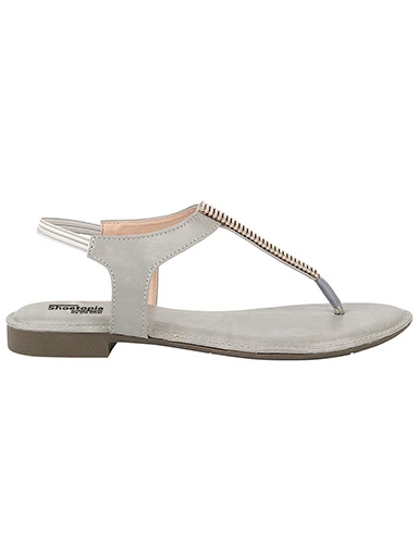 Stylestry Womens & Girls Grey Embellished T-Strap Flats