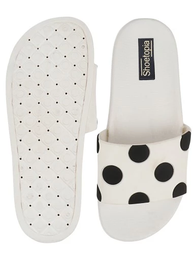 Stylestry Women White & Black Printed Sliders