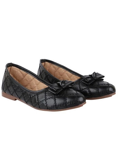 Stylestry Women Black Printed Ballerinas with Bows Flats