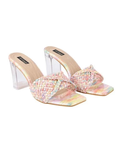 Stylestry Women Multicolored Peep Toe Block Transparent Heels