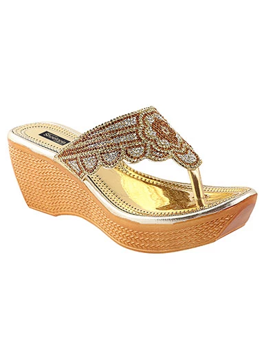 Stylestry Women's & Girl's Golden Embellished Ethnic Heels