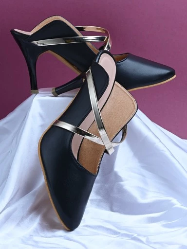 Stylestry Womens & Girls Black Pointed Toe Slim Heeled Mules