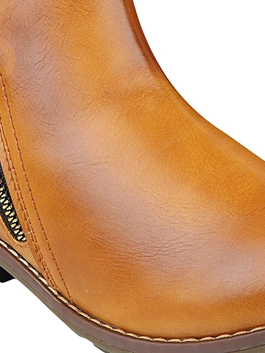 Stylestry Womens & Girls Tan Coloured Zipper Solid Heeled Boots