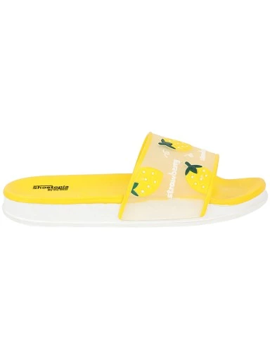 Stylestry Women Transparent & Yellow Printed Sliders
