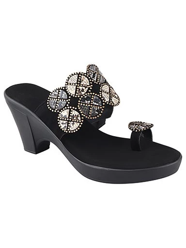 Stylestry Womens & Girls Black Embellished Block Heels