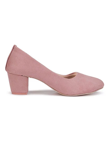 Stylestry Women's & Girl's Peach Suede Block Pumps