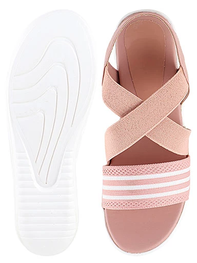 Stylestry Women's & Girl's Pink Striped Wedges Heels Sandals